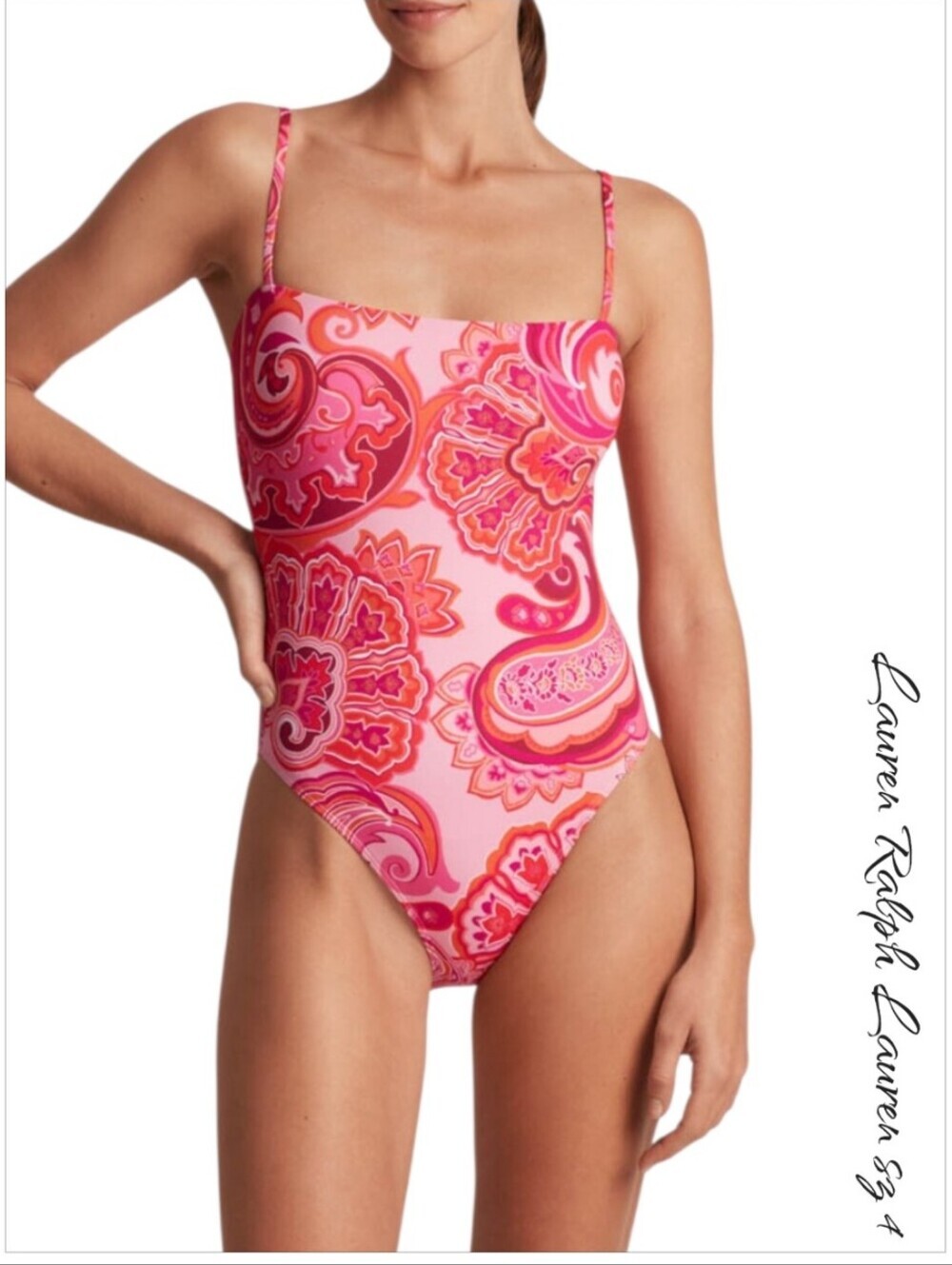 Lauren Ralph Lauren Provence Paisley Square Neck One Piece Swimsuit Sz 4 NWT